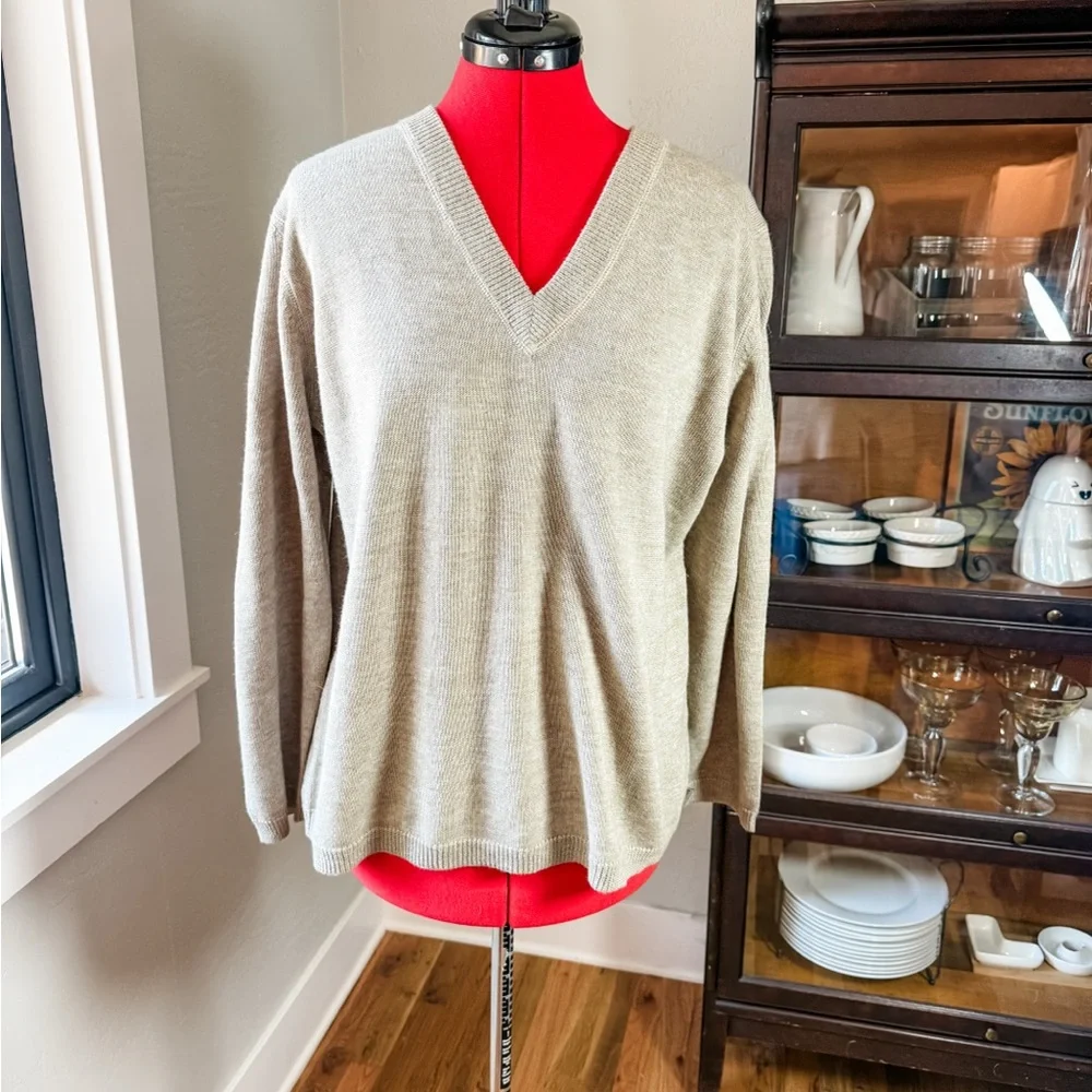 Woolrich V-Neck Beige Pullover Knit Long Sleeve Sweater Plus Size 2X